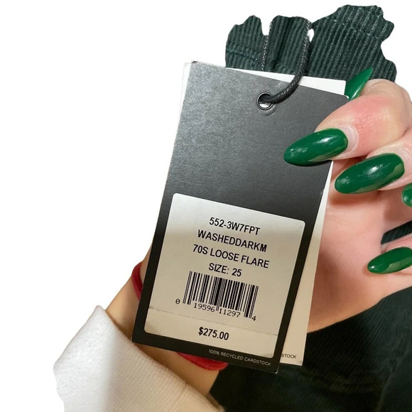 RE/DONE 70s Loose Flare Green Corduroy Jeans‎ Size 25 - Picture 12 of 13